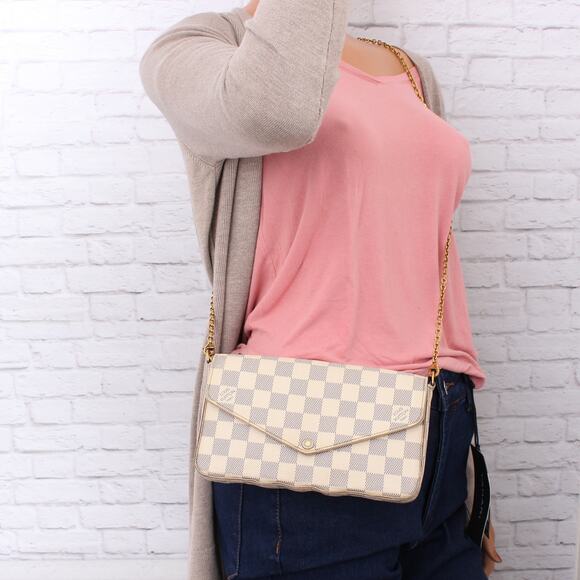 Louis Vuitton Pochette Felice Damier Azur Crossbody Shoulder Handbag Brown A4354 - Picture 3 of 12